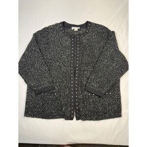 Cathy‎ Daniels Women's 3X Black Sparkle Studded Zipper Front Cardigan Sweater